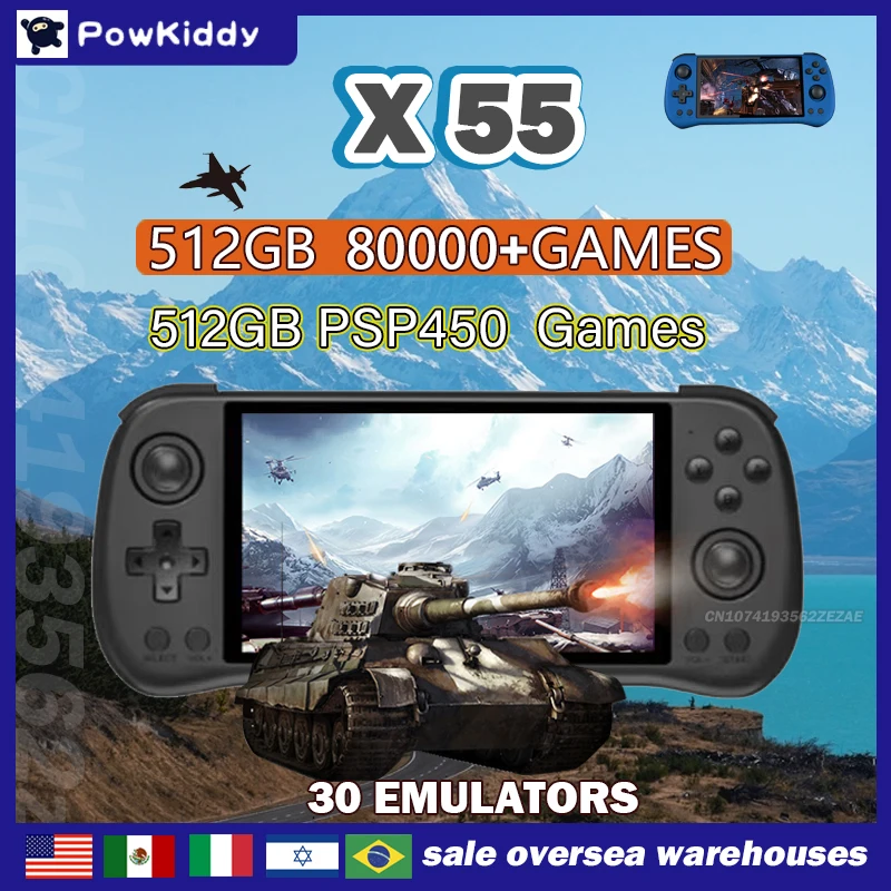 Gaming Console X55 - 80000 juegos 512G POWKIDDY X55 pantalla