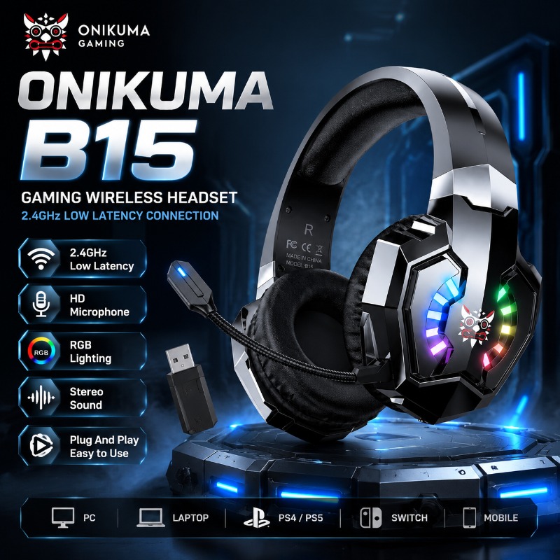 Gaming Console Amazon - ONIKUMA B15 Auriculares para juegos inalámbricos