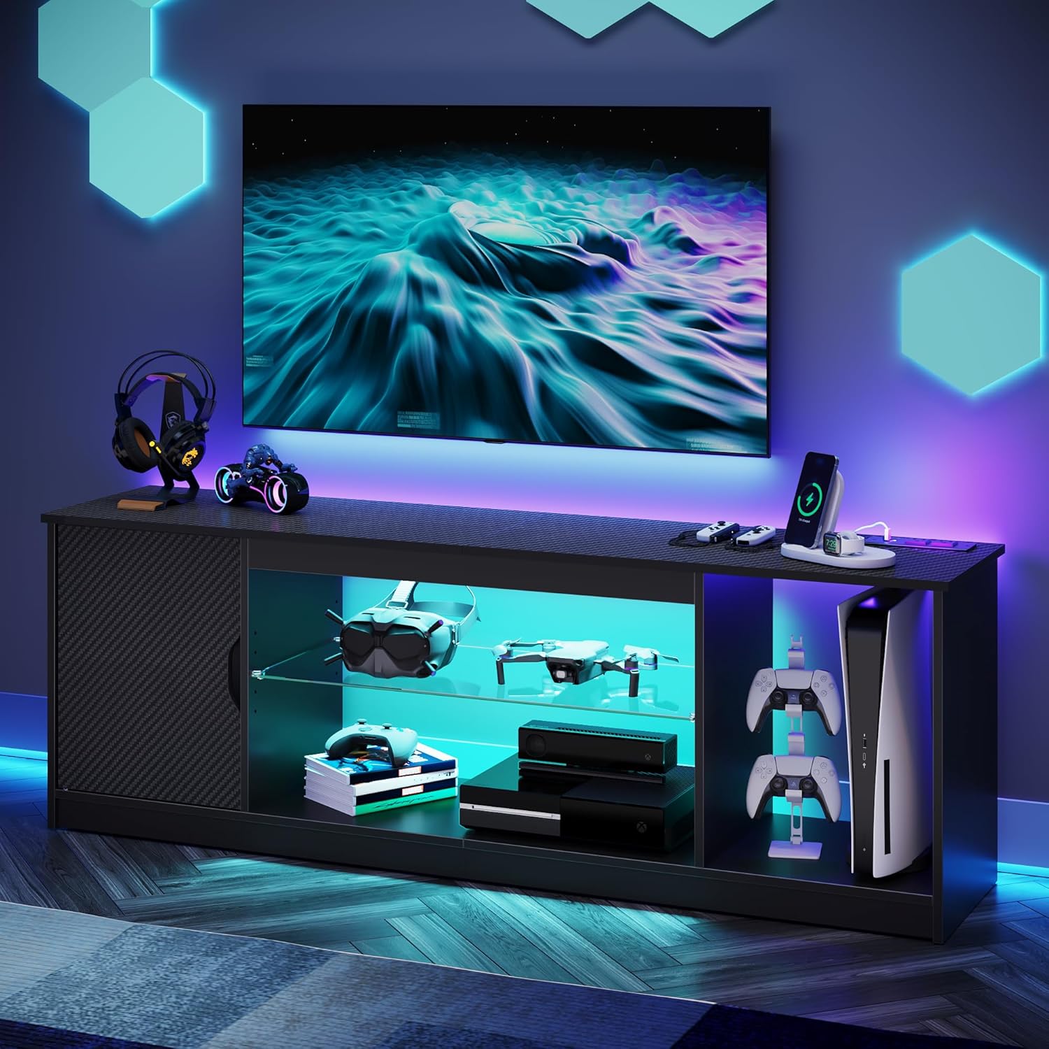 Gaming Console Tv Stand - Soporte para TV con tomacorrientes, consola